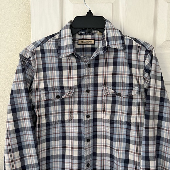 🌼 $5 GH Bass & Co Mens Long Sleeve Blue Plaid Button Down Shirt S/P - Picture 3 of 4